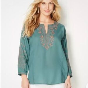 J.Jill  Embroidered Soft Cotton Twill Top extra small petite fits larger